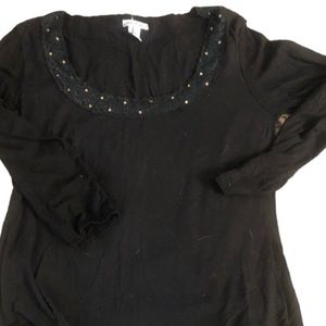 Mac & Jac size large black scoop neck 3/4 long sleeve tee shirt lace detail